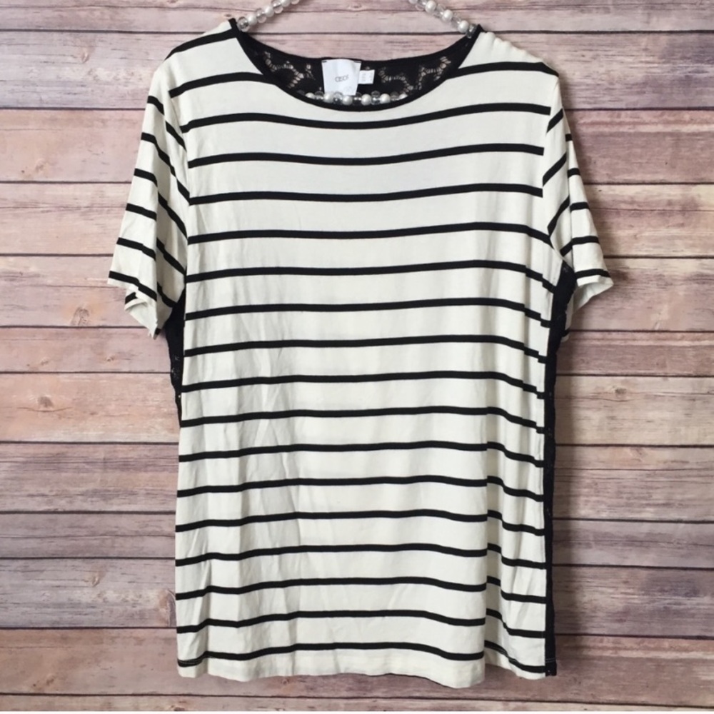 ASOS Maternity Black Cream Striped Top Lace Panels
